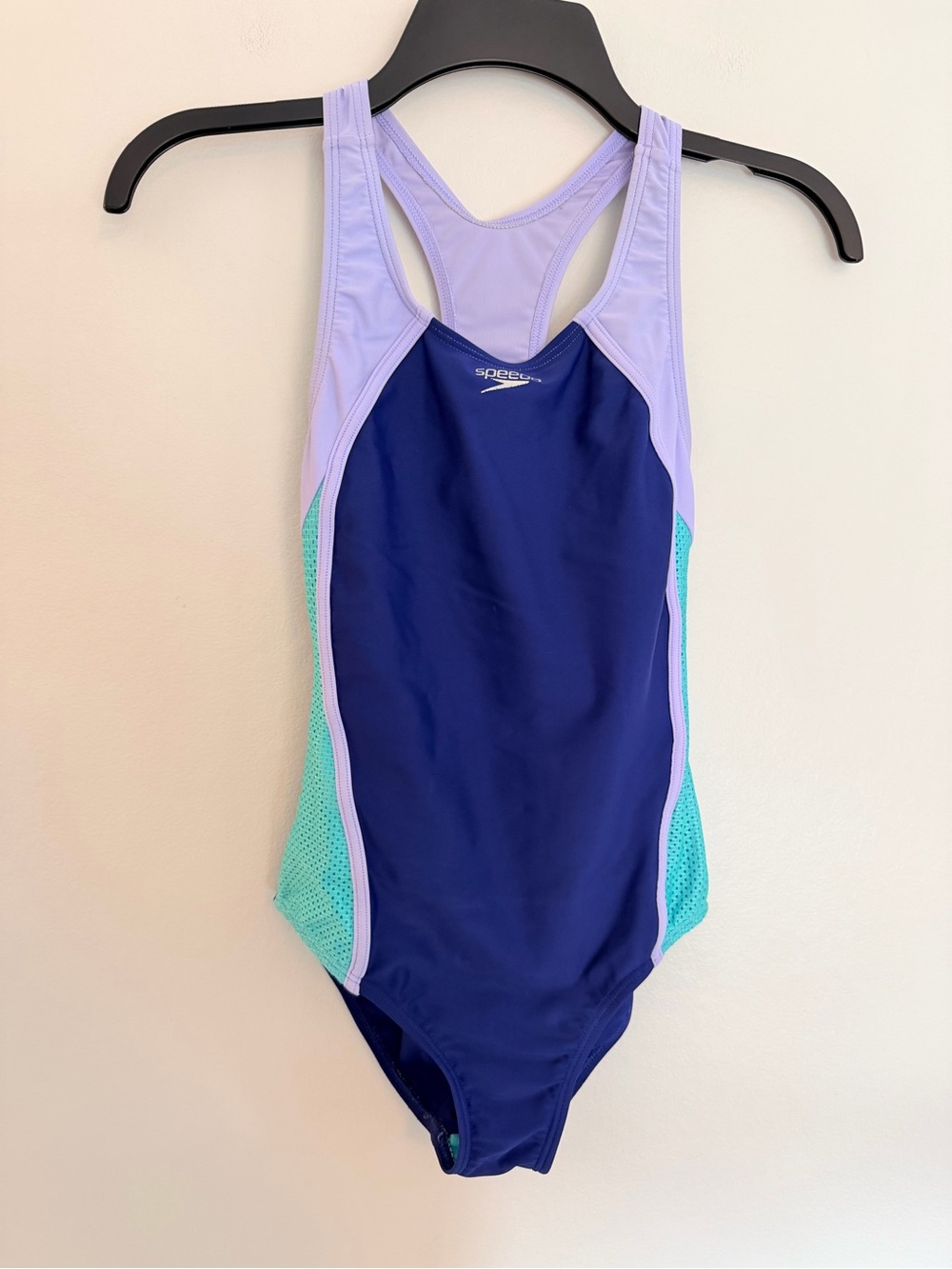 Speedo Girls' Navy & Lavender One-Piece Swimsuit with Teal Accents